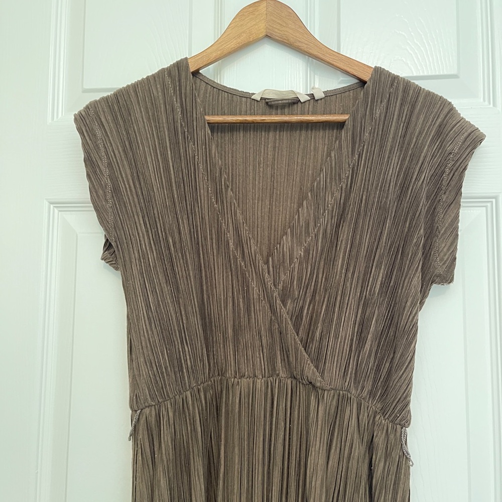 Champagne Brown Silky Maxi Dress Short Sleeved XS